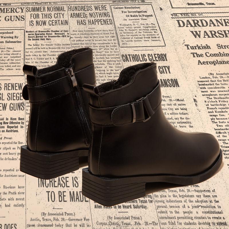 Модные рабочие женские ботильоны с круглым носком, кожаные короткие туфли для женщин, элегантные с низким каблуком, ботинки черного цвета по акции Y2k