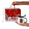 New Merry Christmas Mug Gift Box Ceramic Red Green Cup Spoon Set Party Accessories Wooden Lids Coffee Cup Teaspoon Home Use