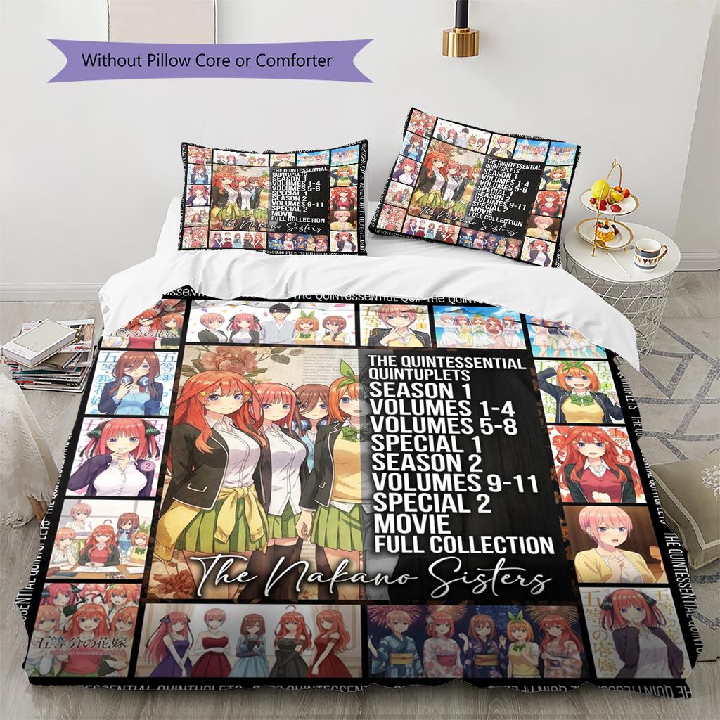The Quintessential Quintuplets Pattern Bedding Quilt Set Quilt Cover Pillowcase Home Birthday Gift(1 * duvet cover + 2 * pillowcase, without core)