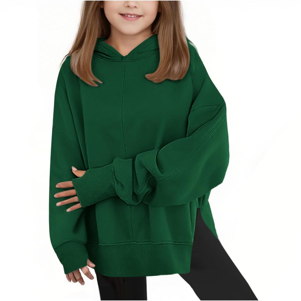 Girls' Oversized Hooded Sweatshirt Casual Long-Sleeve Drop-Shoulder Sweatshirt Top