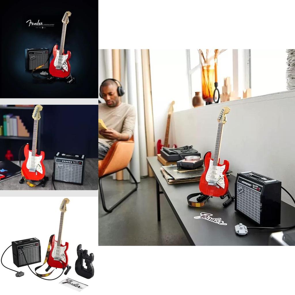Имитация электрогитары Fender Stratocaster, набор строительных блоков, модель, детская игрушка для творческой игры «сделай сам»