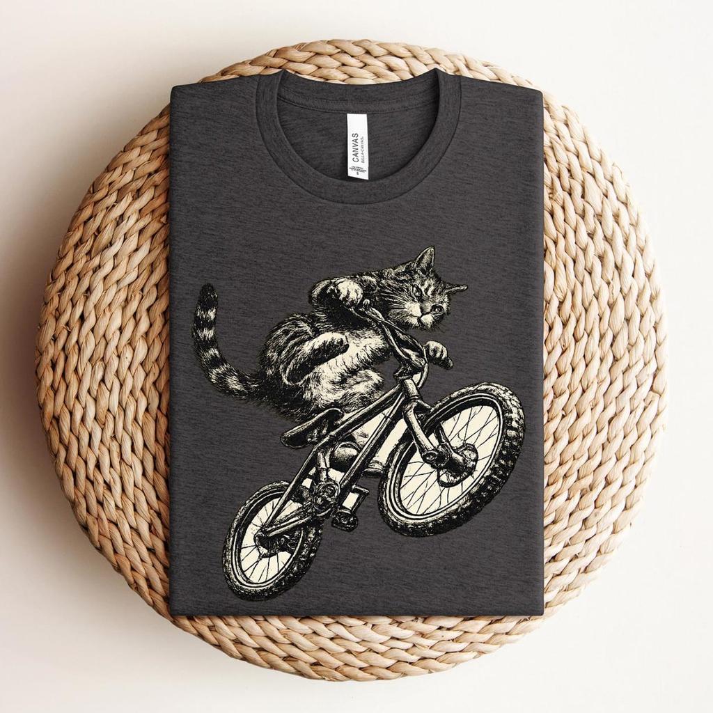 Cat Riding Bicycle Shirt, Funny Kitten Tshirt, Cat Lover Tee, Gift For Bikers And Cat Parents