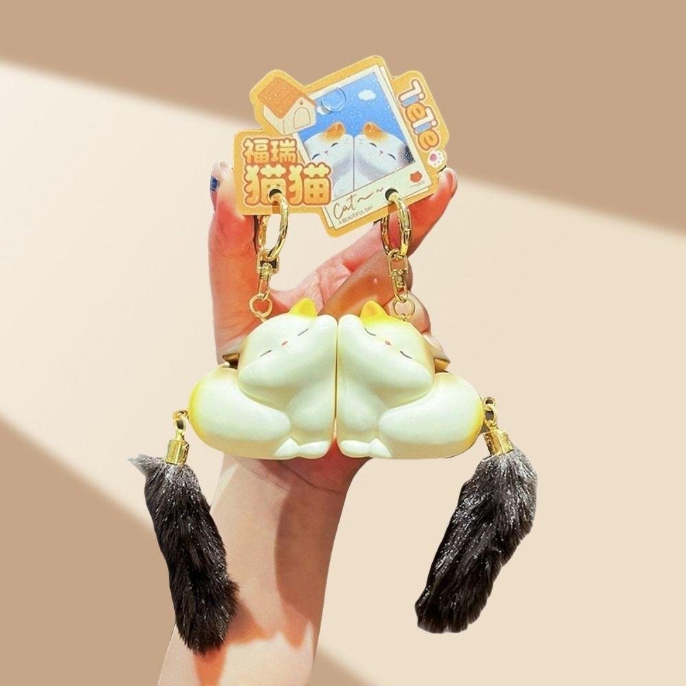 Cartoon Couple Cat Key Chain Pom Accessories Mink Fur Cat Keyring Long Tail Cat Pendant Friends