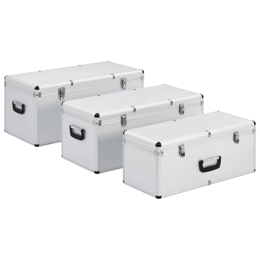 Storage Case Set 3 Pieces Silver Aluminum