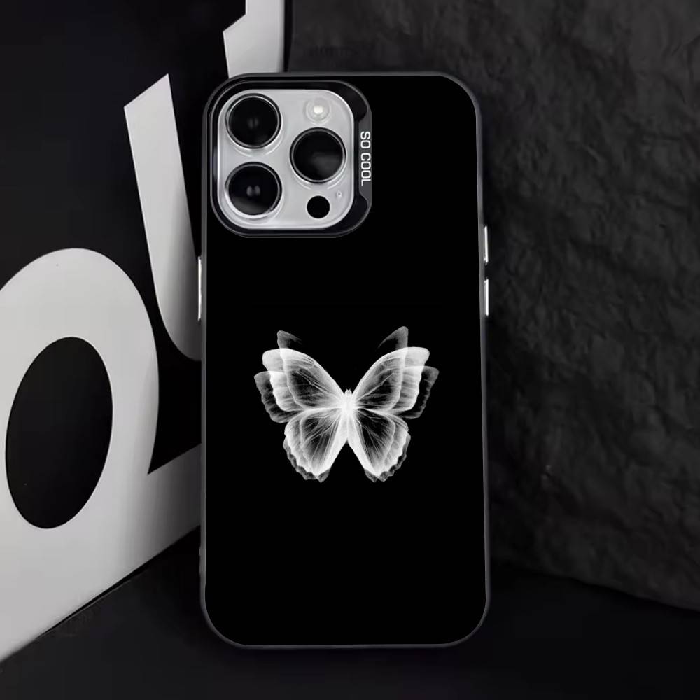 White Butterfly Phone Case For iPhone 17,16,15,14,13,12,11 Plus,Pro Max,XS,Colorful Silver Black Cover