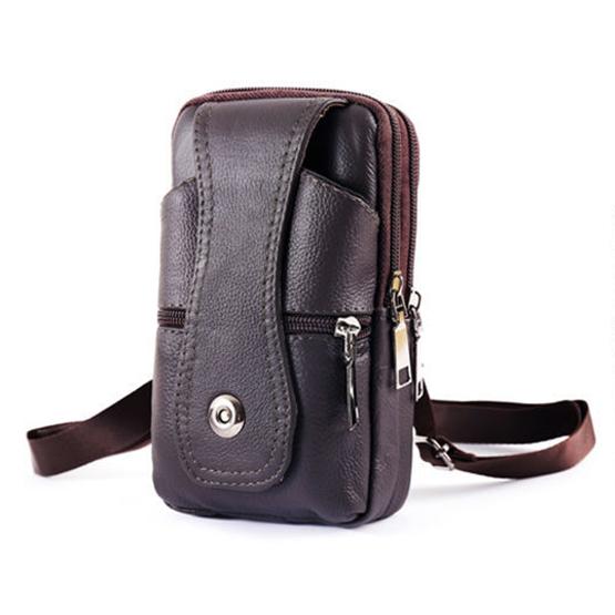 WTEMPO 3 Layer Leather Men's Mobile Phone Waist Bag Men's Multifunctional Waist Belt Crossbody Hanging Bag Outdoor Sports Leather Bag