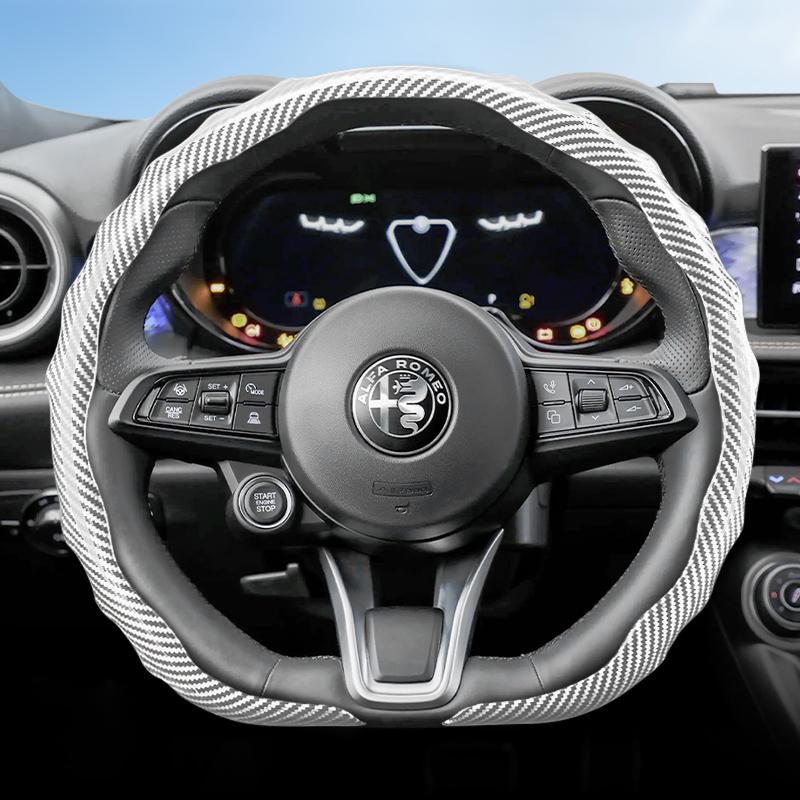 Подходит для Alfa Romeo Рулевое колесо с текстурой под карбон Накладка на руль Защелкивающаяся Волнообразный Спортивный дизайн Защитный чехол Giulia 952 Stelvio