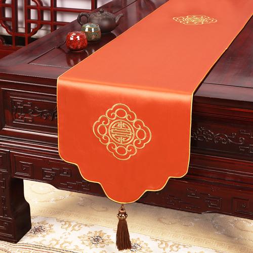 New Chinese Zen Embroidery Table Flag TV Cabinet Cover Cloth Tea Table Table Flag Shoe Cabinet Bed Tail Scarf Long Table Flag
