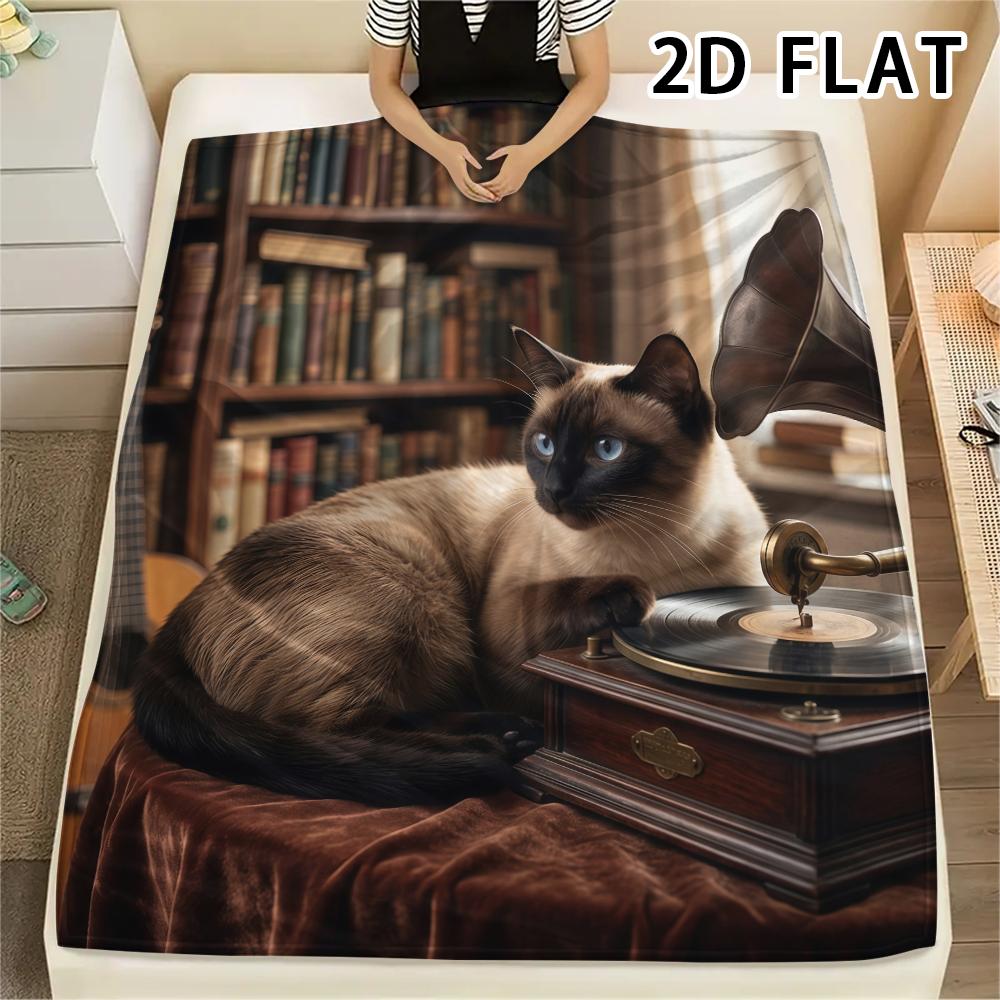 1Pc Classic Royal Cats Print Flannel Blanket,High quality Comfortable for All Seasons,Home Decor,Warmth and Comfort,Perfect for Christmas Gifts