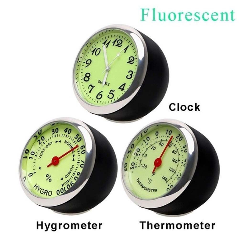 Decoration Fluorescent Car Clock Automobile Mechanics Thermometer Hygrometer Car Quartz Watch