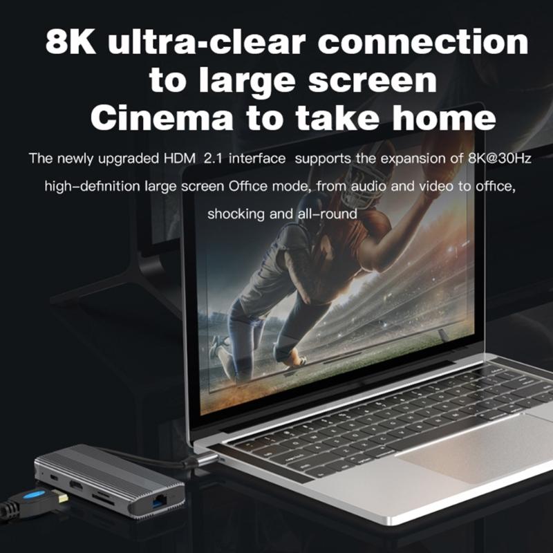 Алюминиевый концентратор TypeC e Rj45 1000M PD100w для HDTV ноутбука SSD адаптер док-станция USB