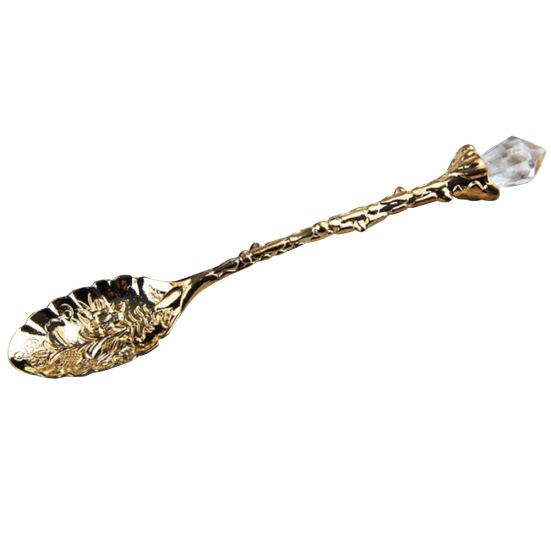 Vintage Flower Carving Tea Coffee Dessert Spoon Long Crystal Handle Dinnerware