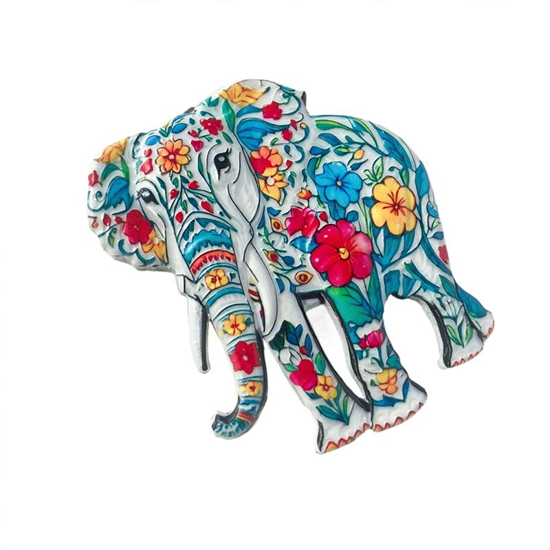 Милый слон Богемный узор Рельефный магнит из смолы Традиционный дизайн Стерео рельеф Для холодильника Сувенир из путешествия Магнитный