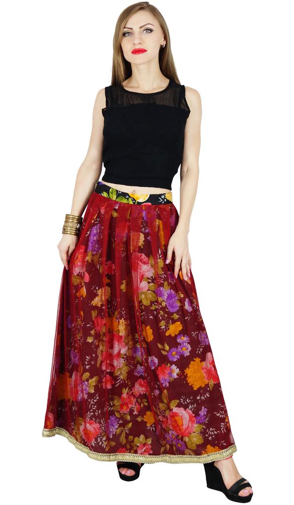 Bimba Женская длинная плиссированная двусторонняя юбка макси с цветочным принтом в стиле бохо-повседневная