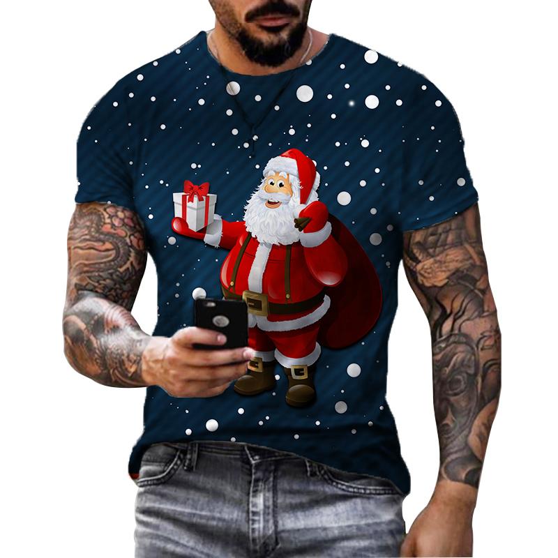Men Merry Christmas Graphic Santa Claus 3D Print Casual Clothes Elk Loose Top O-neck