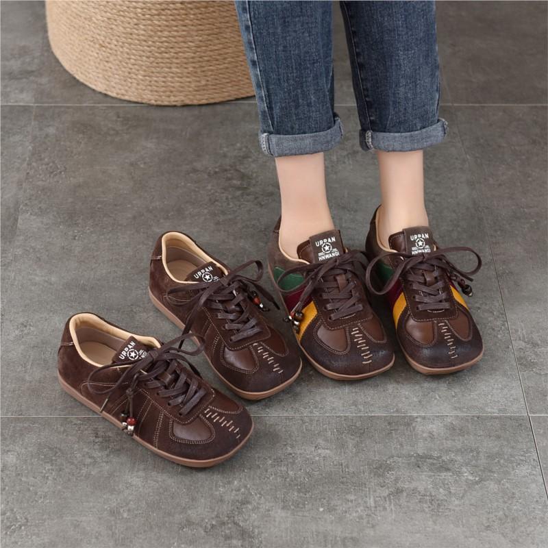 Johnature Женская обувь на плоской подошве со шнуровкой, из натуральной кожи, в стиле ретро, смешанных цветов, универсальная, на все сезоны