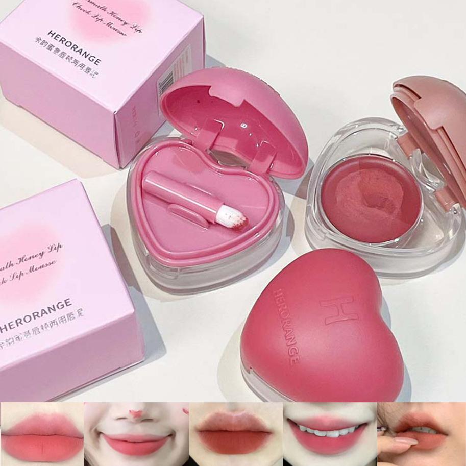 Губная помада для губ и щек двойного назначения HERORANGE Natural All-match Matte Monochrome Blush Cream с кисточкой