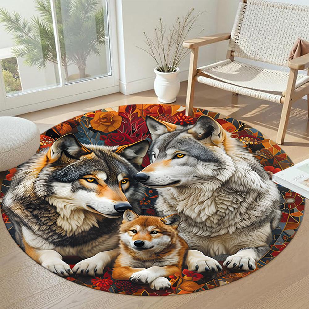 Wolf Round Carpet Design for Study room Decorate room Playrooms Game Room Anti-slip Round Rug Anime Office Decor Birthday Christmas Gift