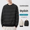 Мужской свитер с круглым вырезом, полосатая рубашка с длинными рукавами на весну и осень