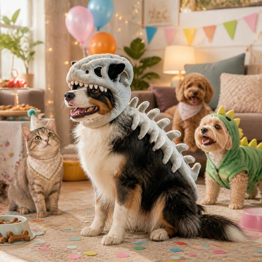 3D Dinosaur Bone Pet Headgear 80/110CM Dog Cosplay Headwear Dinosaur Skull Headgear Pet Supplies