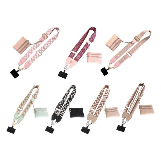 Mobile Phone Strap with Small Zippered Pouch Mini Card Holder Ethnic Style Detachable
