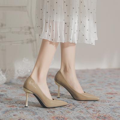 Мода 2025 Женские Металлический Каблук Острый Носок Неглубокие Слипоны Женские Элегантные Туфли для Вечеринки Тонкий Средний Каблук Туфли-Лодочки Zapatos De Mujer