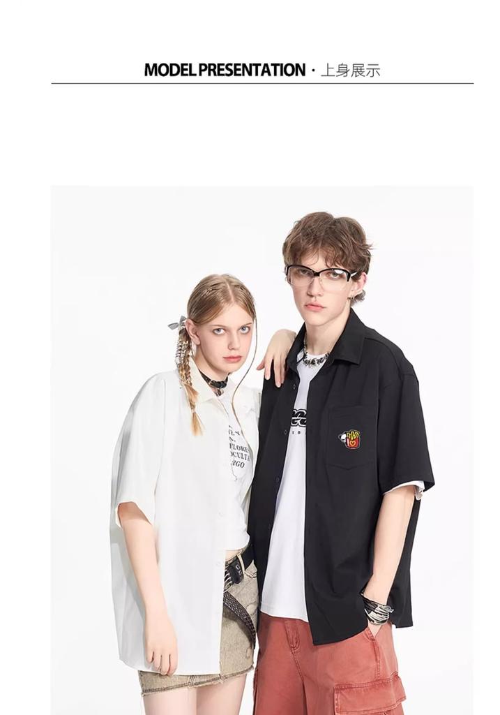 HIPANDA Couple Half Sleeve Collar Shirt Short Sleeve Cardigan Summer New Versatile Top