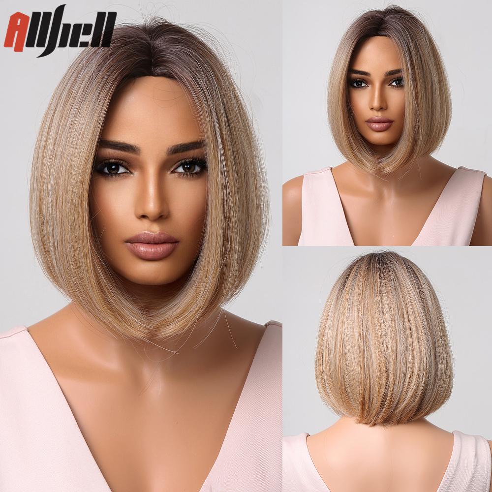 Short Black Bob Synthetic Wigs for Women Middle Part Straight Hair Heat Resistant Wigs African Female Natural Daily Party Use