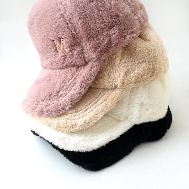 Fashion Autumn and Winter Baseball Cap Korean Version of Warm Plush Cap with Letter M Cap Female Casual Bonnets for Women