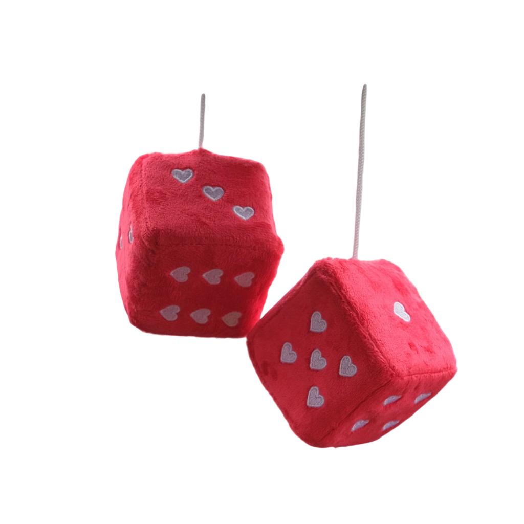 A Pair Of Plush Dice Heart-shaped Decorations For Car Rearview Mirrors, Retro Square Decorative Dice For Car Hanging Accessories