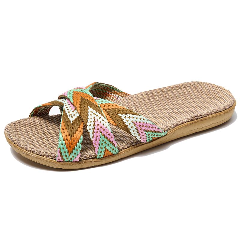36-45 Plus Size Women'S Slippers Flat Sandals Linen Lightweight Casual Summer Slippers Women For Home