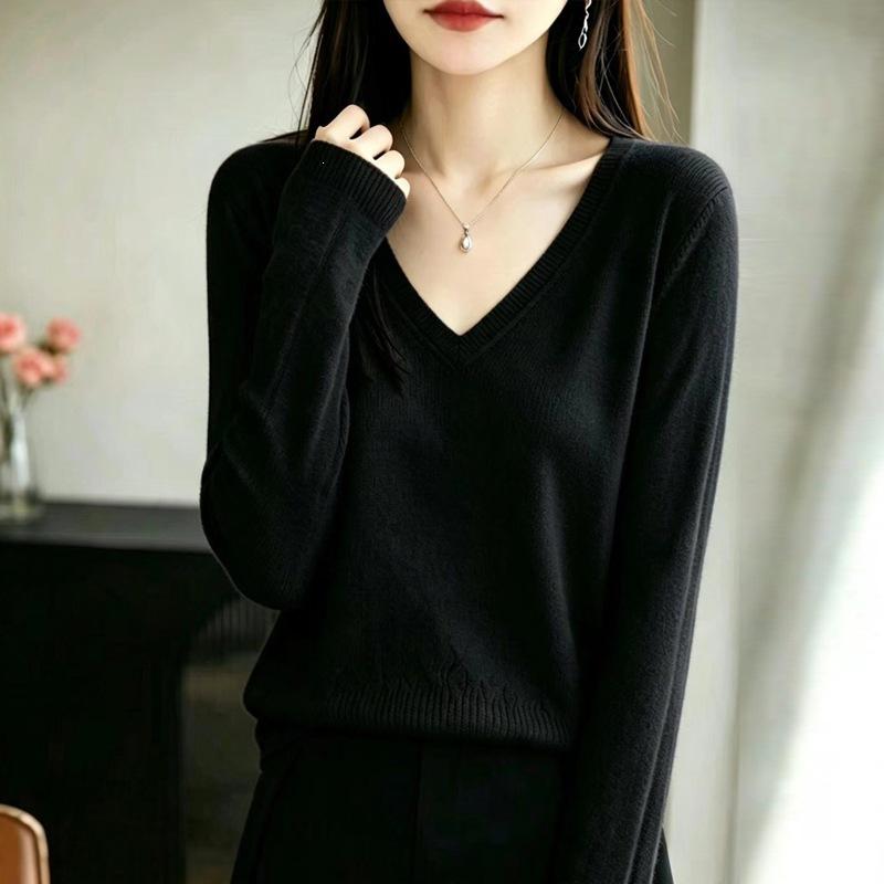 Women S V Neck Knit Sweater Long Sleeve Casual Basic Top
