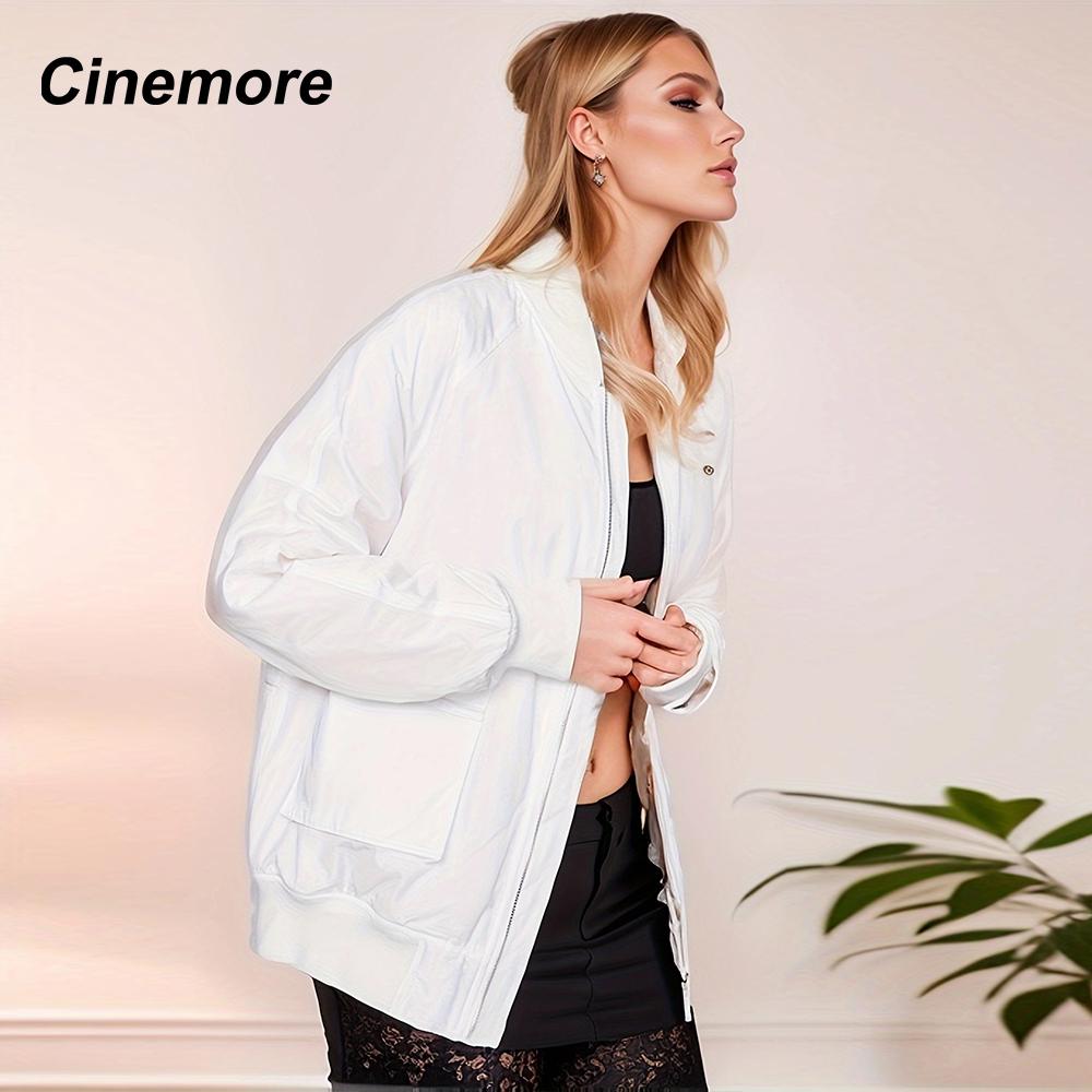 Cinemore 2024 Spring Autumn Women Jacket Short Zipper Pockets Warm Female Jacket Parkas Causal Women's Coat Female Outerwear Tops 92288