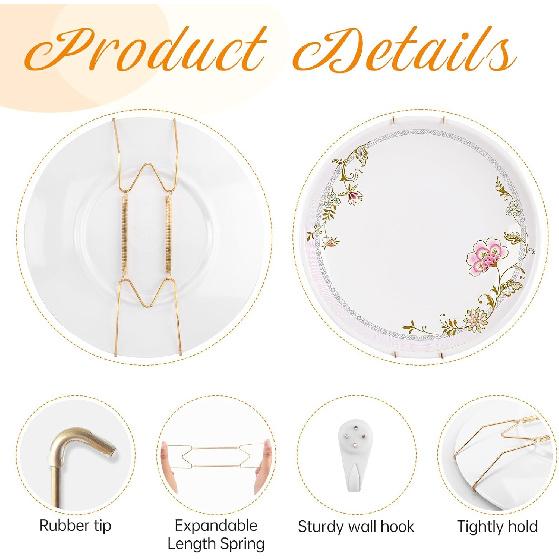 Bilillo 2 Pack Plate Hangers for The Wall, Suitable for 10-14 inch Decorative Plate, Stainless Steel Invisible Heavy Duty Wire Plate Holder with Wall