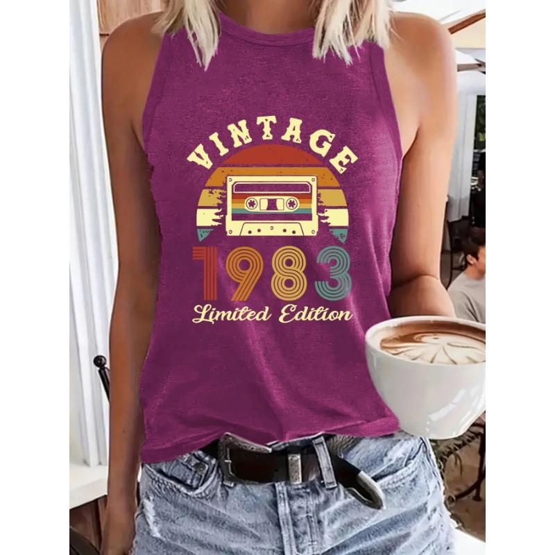 1983 принтованный женский жилет с круглым вырезом, повседневный топ без рукавов на весну и лето