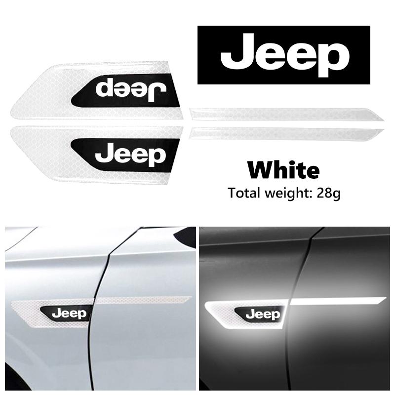 2pcs Reflector Stickers Car Door Anti-collision Sticker For Jeep Cherokee Wrangler JK Gladiator Compass Renegade Patriot