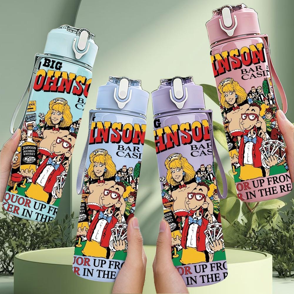 1PC Colorful Collage Print 750ml sports water bottle leakproof straw lid outdoor office home