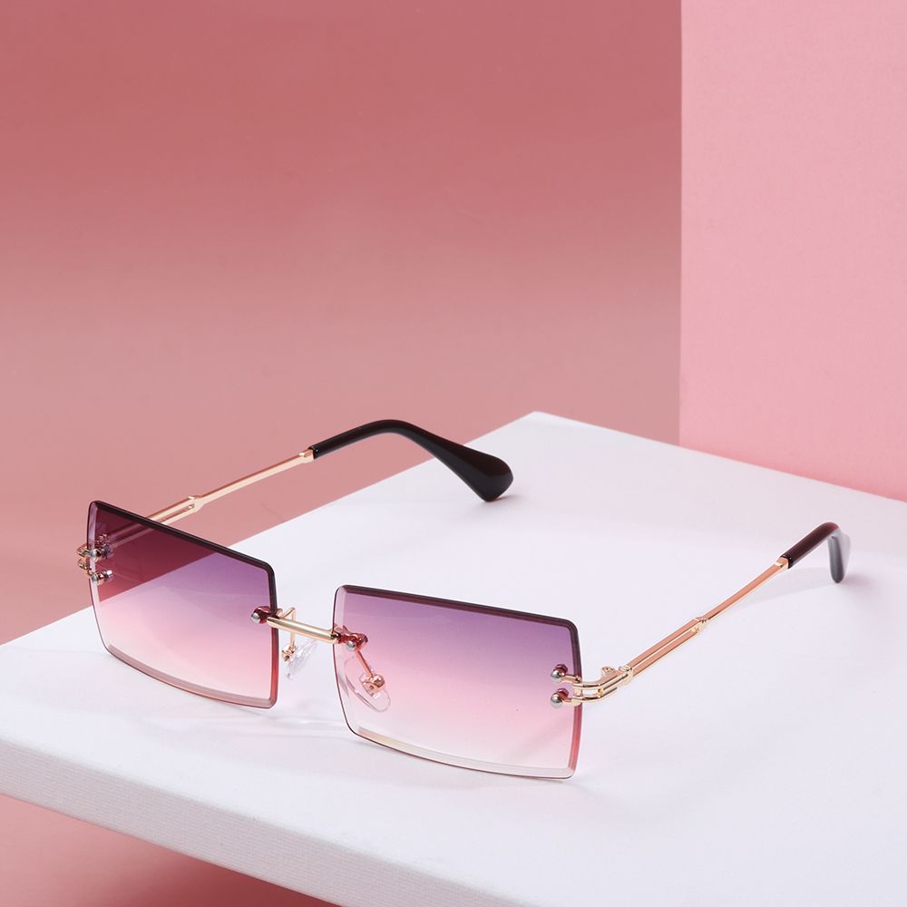 Trendy Rimless Summer Eyewear Rectangle Sun Glasses Square Sunglasses Fashion Sunglasses Shades