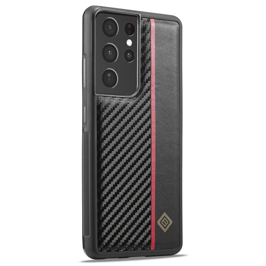 LC.IMEEKE For Samsung Galaxy S21 Ultra 5G Shock-Absorbing Phone Case PU Leather+TPU+EVA Carbon Fiber Texture Cover