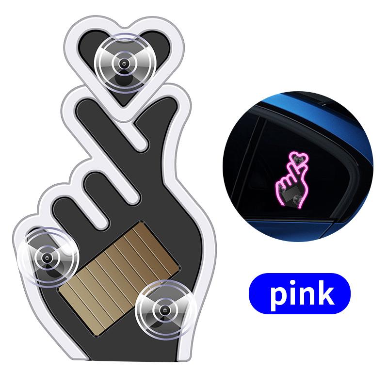 1/2PCS Car LED Solar Powered Heart-shaped Hand Gesture Atmosphere Light USB Charging Triangle Window Rear Window Decoration