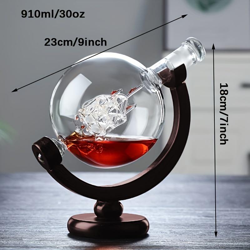 Whiskey Decanter Globe Wine Aerator Glass Sets Inside Crystal with Fine Wood Stand Liquor Decanter for Vodka Cup Bar Accessories