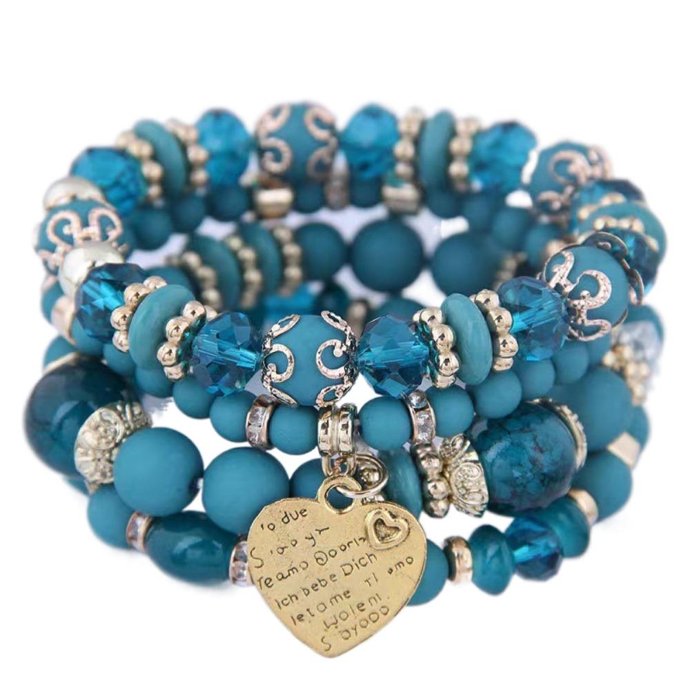 4pcs/set Letter Bohemian Beaded Bracelet Colorful Stone Wristband Bracelet DIY Jewelry