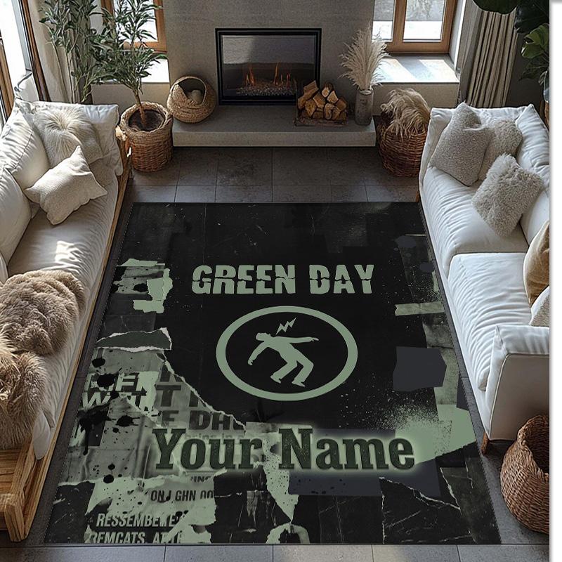 Коврик Green Day из Хрустального Велюра, Персонализированный Нескользящий Коврик для Пола с Текстом имени на Заказ для Декора Дома Подарок