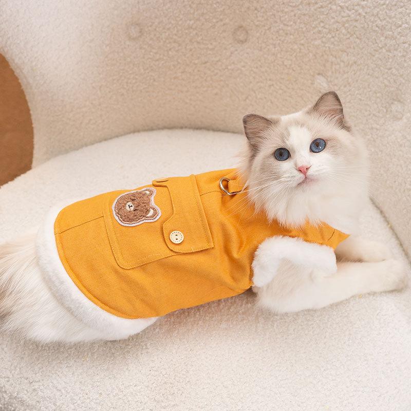 Cat Clothes Winter Velvet Small Animal Patch Can Pull the Vest Into a Kitten Warm Two Feet Pet Cat Clothing