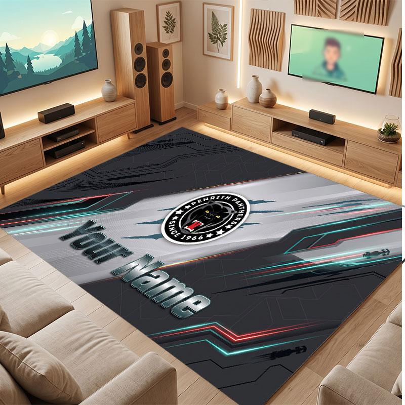 Penrith Panthers Personalized Crystal Velvet Carpet, Customized Name Text Soft Anti‑Slip Rug for Living Room Bedroom