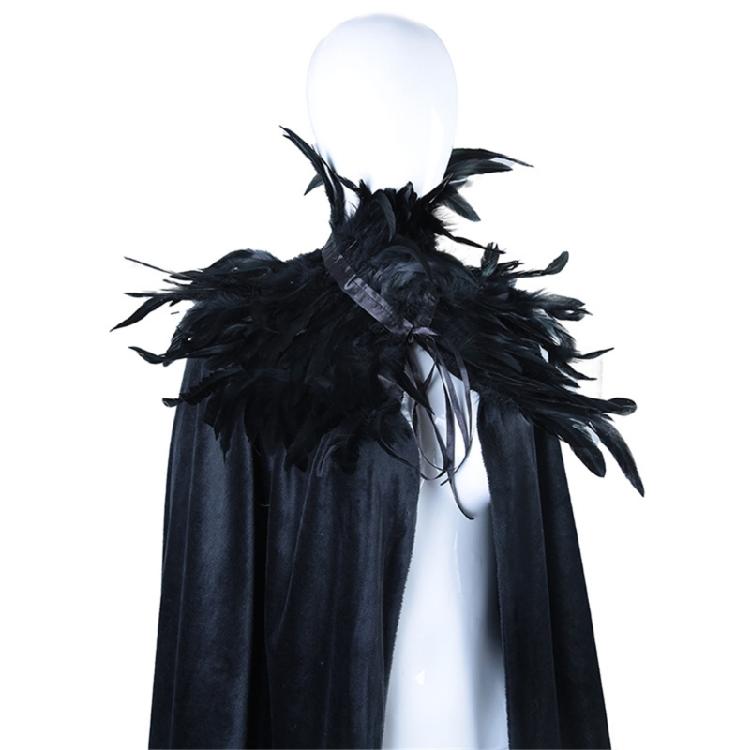 Плащ с перьевым воротником, Плащ на Хэллоуин, Длинная накидка, Плащ вампира, Костюмы на Хэллоуин, Накидка для косплея ведьмы