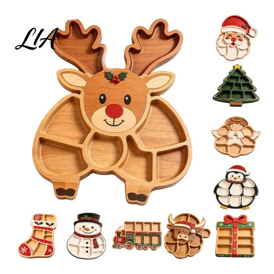 Holiday Candy Plate for Parties Christmas Tree Serving Platter, Wooden Snack Tray Parties, Multi-Compartment Food Display Tableware Home Decor Cheese