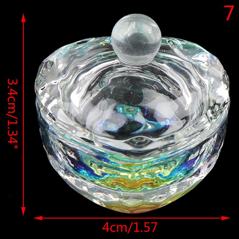 1Pcs Rainbow Crystal Clear Acrylic Liquid Dish Tappen Dish Glass Cup With Lid Bowl For Acrylic Powder Monomer Nail Art Tool