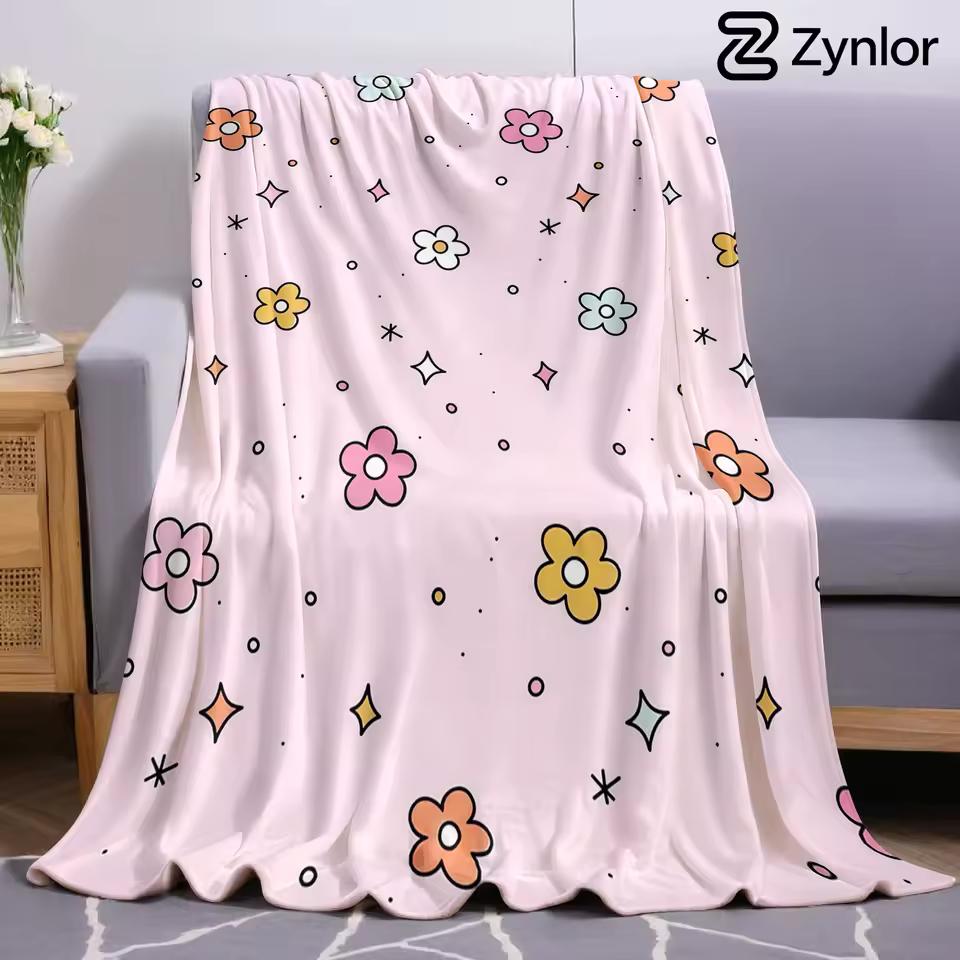 Pink Base Mini Daisy Ultra Soft Sherpa Fleece Blanket Fluffy Warm Halloween Cozy Throw for Sofa Couch Bedroom Gift All season