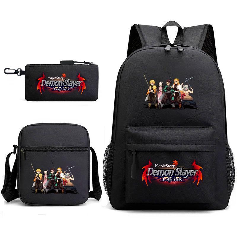 New Schoolbag Animation Three-piece Set Heat Transfer Schoolbag Small Shoulder Pencil Bag Primary and Secondary School Students Backpack